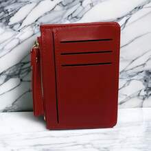 Tarjetero y monedero pequeño para mujer en color rojo con cierre y detalle en "T" tipo Tory - Rojo - Ver 4