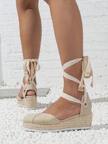 Women's Platform Wedge Heel Shoes - Apricot - View 4