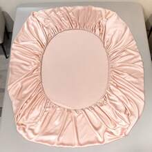 1pc Solid Color Sky Blue Satin Fitted Sheet - Dusty Pink - View 4