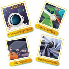 1 件太空主題卡通生日快樂橫幅背景布,聚酯纖維外太空天文學宇航員打印照片生日派對室內外牆壁裝飾 - 彩色 - 查看 3