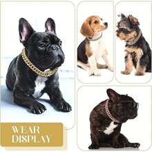 Dog Chain Collar With Design Secure Buckle Metal Rhinestone Dog Collar - Gold - View 3