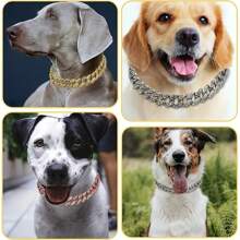 Dog Chain Collar With Design Secure Buckle Metal Rhinestone Dog Collar - Gold - View 6