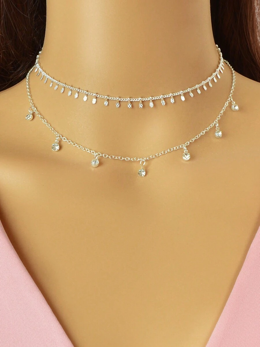 2 piezas Collar con diseño de diamante de imitación