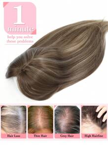 Topper De Cabello De Onda Mixta Marrón Para Mujeres, Piezas De Cabello Sintético, Pelucas, Para Cabello Adelgazante - Color Piano - Ver 2