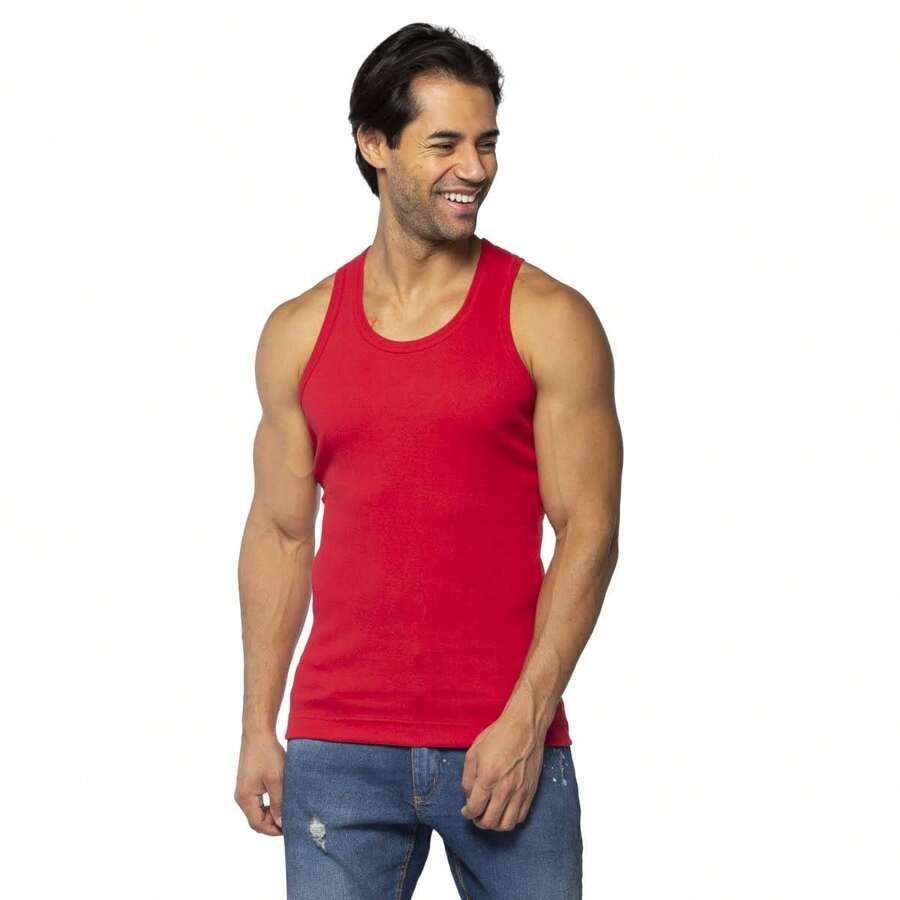 Men Tank Tops - 紅色 - 查看 1