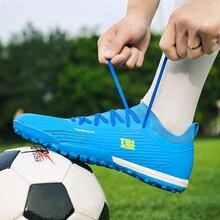 Hniadia Tian Baolun Men's Football Shoes For Hard And Loose Ground Outdoor Sports Ergonomic Design Advanced Leather Upper High Moisture Absorption Breathable Fly-knitting Technology Mid-cut Indoor Sports Futsal Football Boots Wear-resistant Rubber Sole Anti-slip Football Shoes Comfortable Inner Lining Excellent Foot Feeling Football Boots 39-44 Size Suitable For Men's Football Shoes, Worldwide Debut, Firm Football Training Shoes With Sole + Toe Stitching And Cold Glue Technology, Blue Football Boots