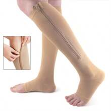 Zipper Compression Socks For Men And Women - Calf & Knee High 15-20mmHg Toe Open Compression Stockings, Suitable For Sports
