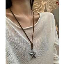 Vintage Pu Leather Rope Punk Star Shaped Long Pendant Necklace With Adjustable Chain - star leather rope - View 1