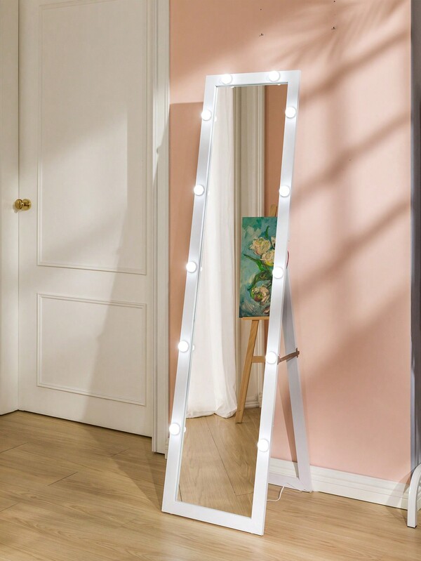 Standing Floor Mirror with 12 LED Lights, Full Length Body Mirrors for Bedroom (White) SHEIN USA