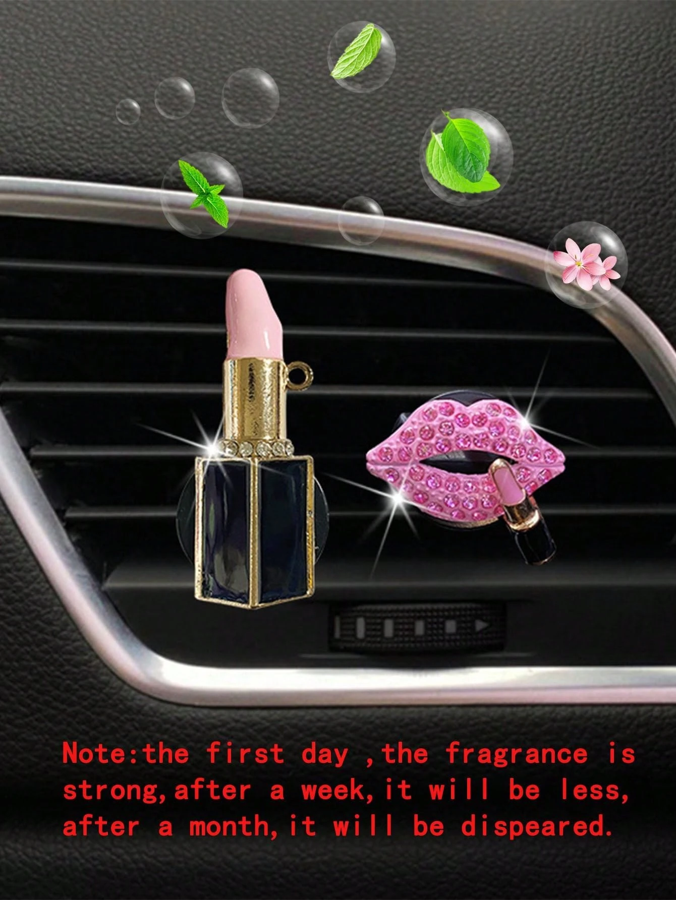 2pcs Red Lips & Lipstickshaped Fashionable Car Air Freshener With 2pcs