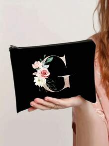 豪華晚餐包，迷人，優雅，精緻，安靜，豪華字母印花拉鍊化妝包/口紅收納袋，便攜式，適合女士，女士，派對女孩，新娘，適合派對、婚禮、舞會、晚餐/宴會，晚餐/宴會，送給女性媽媽老師朋友伴娘的最佳禮物 - 黑色 - 查看 1