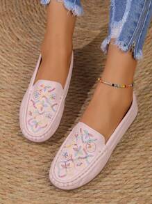 Quý cô Màu hồng Bằng phẳng Chóp giầy tròn Không trượt Giày đế bệt - Hồng - Xem 5