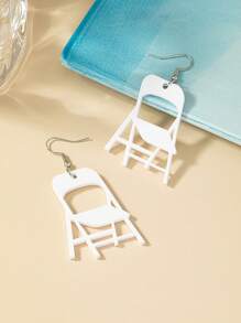 1對白色可折疊椅子耳環 - 白色 - 查看 1