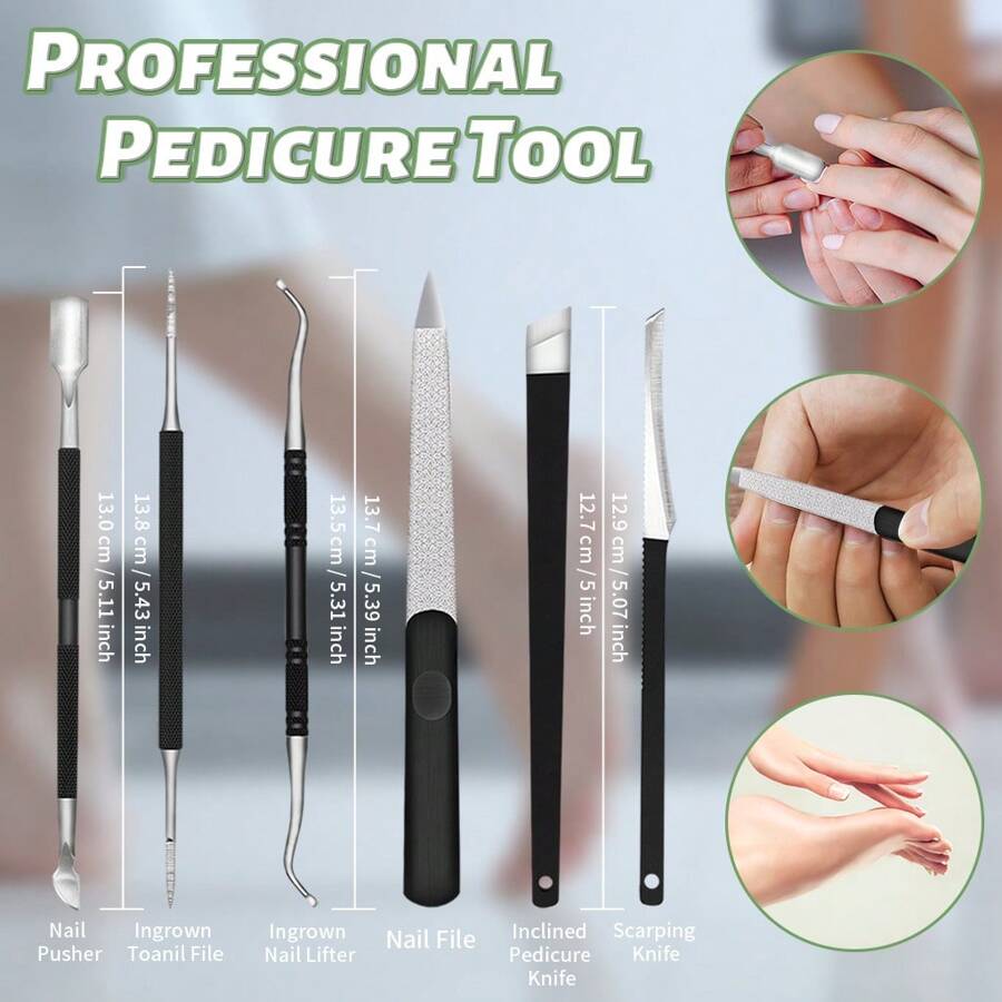 Ingrown Toenail Correction Tool Set, 6pcs Kit Including Nail File, Nail Lifter, Nail Pusher, Professional Sharp Blade, Suitable For Nail Care - Black - View 1