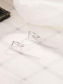 1对时尚简约几何圆形个性化耳环 - 銀色 - 查看 3