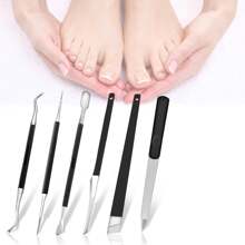 Ingrown Toenail Correction Tool Set, 6pcs Kit Including Nail File, Nail Lifter, Nail Pusher, Professional Sharp Blade, Suitable For Nail Care - Black - View 2