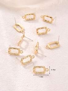 10pcs Gold-Tone Zinc Alloy Asymmetrical Rectangle Shaped Earring Accessories - Gold - View 3