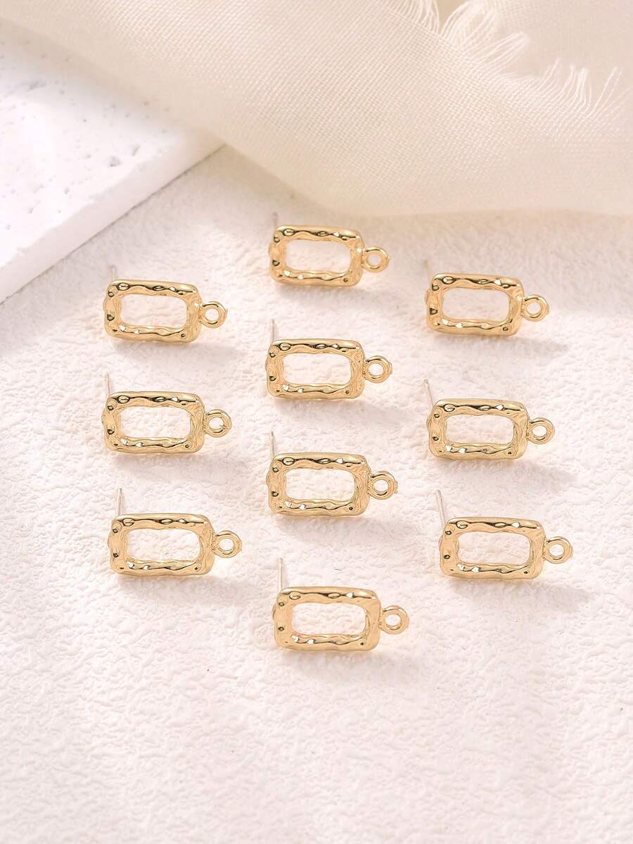 10pcs Gold-Tone Zinc Alloy Asymmetrical Rectangle Shaped Earring Accessories - Gold - View 1