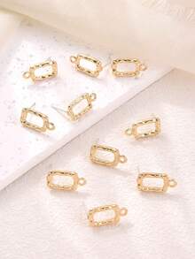 10pcs Gold-Tone Zinc Alloy Asymmetrical Rectangle Shaped Earring Accessories - Gold - View 2
