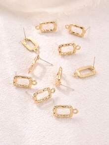 10pcs Gold-Tone Zinc Alloy Asymmetrical Rectangle Shaped Earring Accessories - Gold - View 4