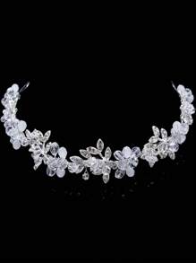1pc Women's Elegant Handmade Alloy Pearl Crystal Soft Chain Headband, Bridal Wedding Hair Accessory - Silver - View 2