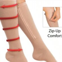 Zipper Compression Socks For Men And Women - Calf & Knee High 15-20mmHg Toe Open Compression Stockings, Suitable For Sports