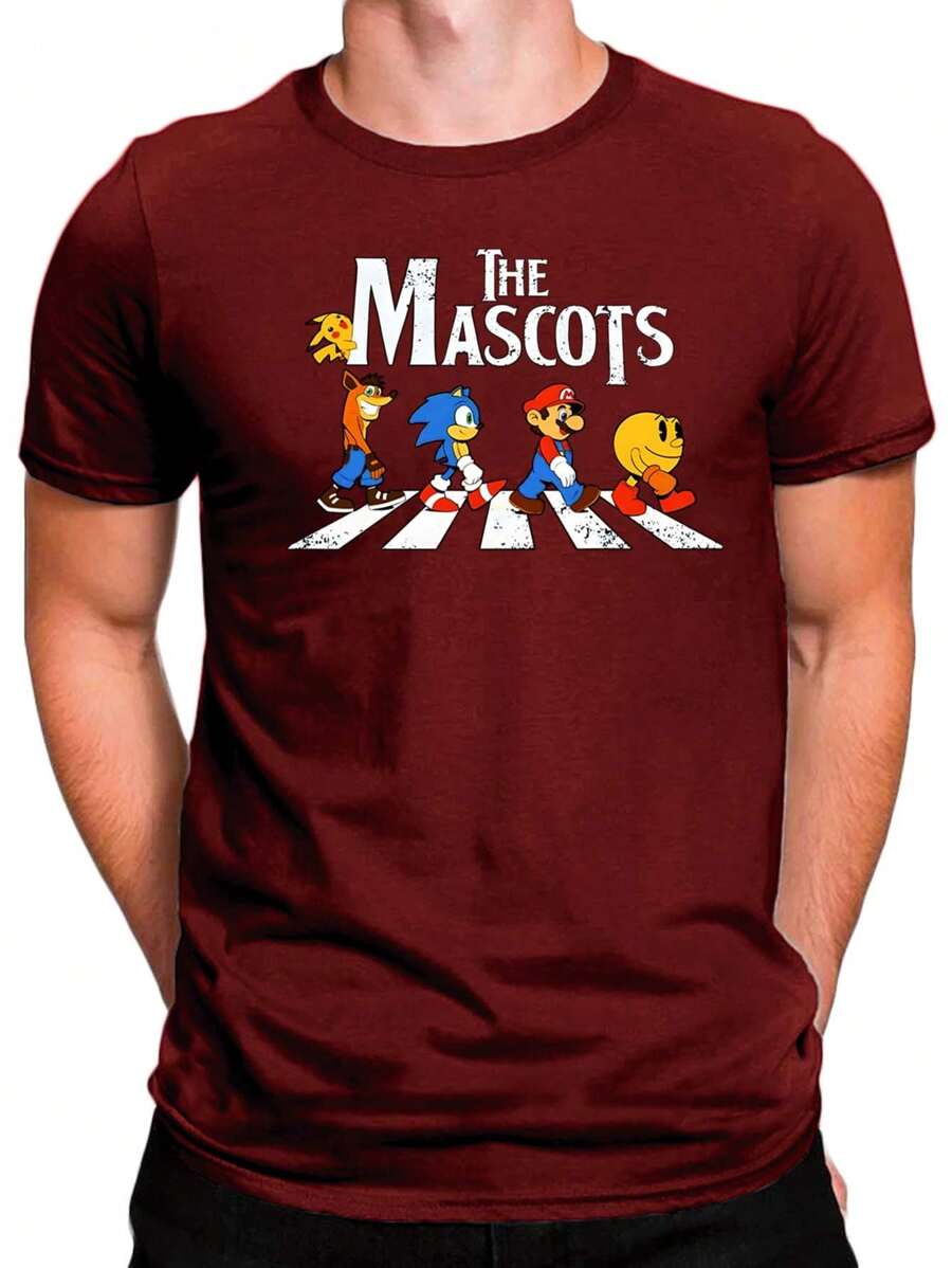 Men T-Shirts - 酒紅色 - 查看 1