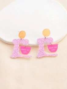 對簡約閃亮粉紅色生日蛋糕形壓克力吊墜女式耳環，韓式風格，派對珠寶禮物