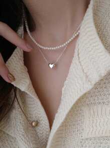 GAGAFEEL 1 件简约经典 S925 纯银心形项链，心形吊坠锁骨链，适合女士礼物