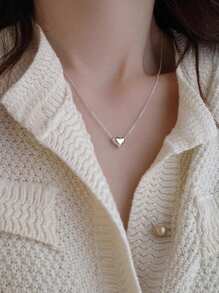 GAGAFEEL 1 件简约经典 S925 纯银心形项链，心形吊坠锁骨链，适合女士礼物