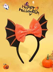 1入女士蝙蝠翼蝴蝶結亮片頭帶,萬聖節時尚髮飾 - 彩色 - 查看 2