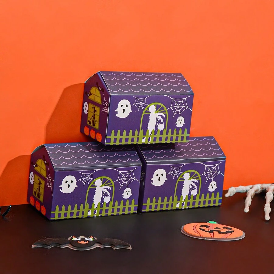 5 Cajas Creativas Para Regalo De Halloween, Caja De Dulces Para Golosinas, Caja De Empaque Para Galletas De Fiesta - Morado - Ver 1