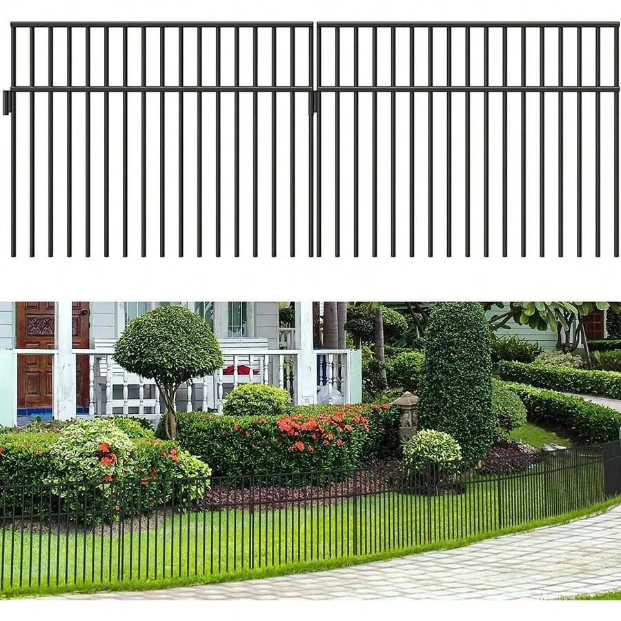Homnibu Animal Barrier Fence 24*15 Inch No Dig Decorative Garden Fencing 2 Pack For Dog, Rabbit Metal Wire Panel For Outdoor Patio, Yard, Lawn - màu đen - Xem 1