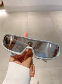 1 Pair Unisex Y2K Futuristic Cyber Punk Style Fashion PC Lenses Fashion Glasses For Summer Beach Vacation,Outdoor,Travel - Silver - View 2