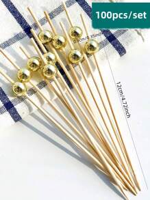 100 件，食品水果签，婚礼派对一次性蛋糕甜点棒自助餐纸杯蛋糕，牙签串，厨房，圣诞礼物，学校用品 - 金色 - 查看 2