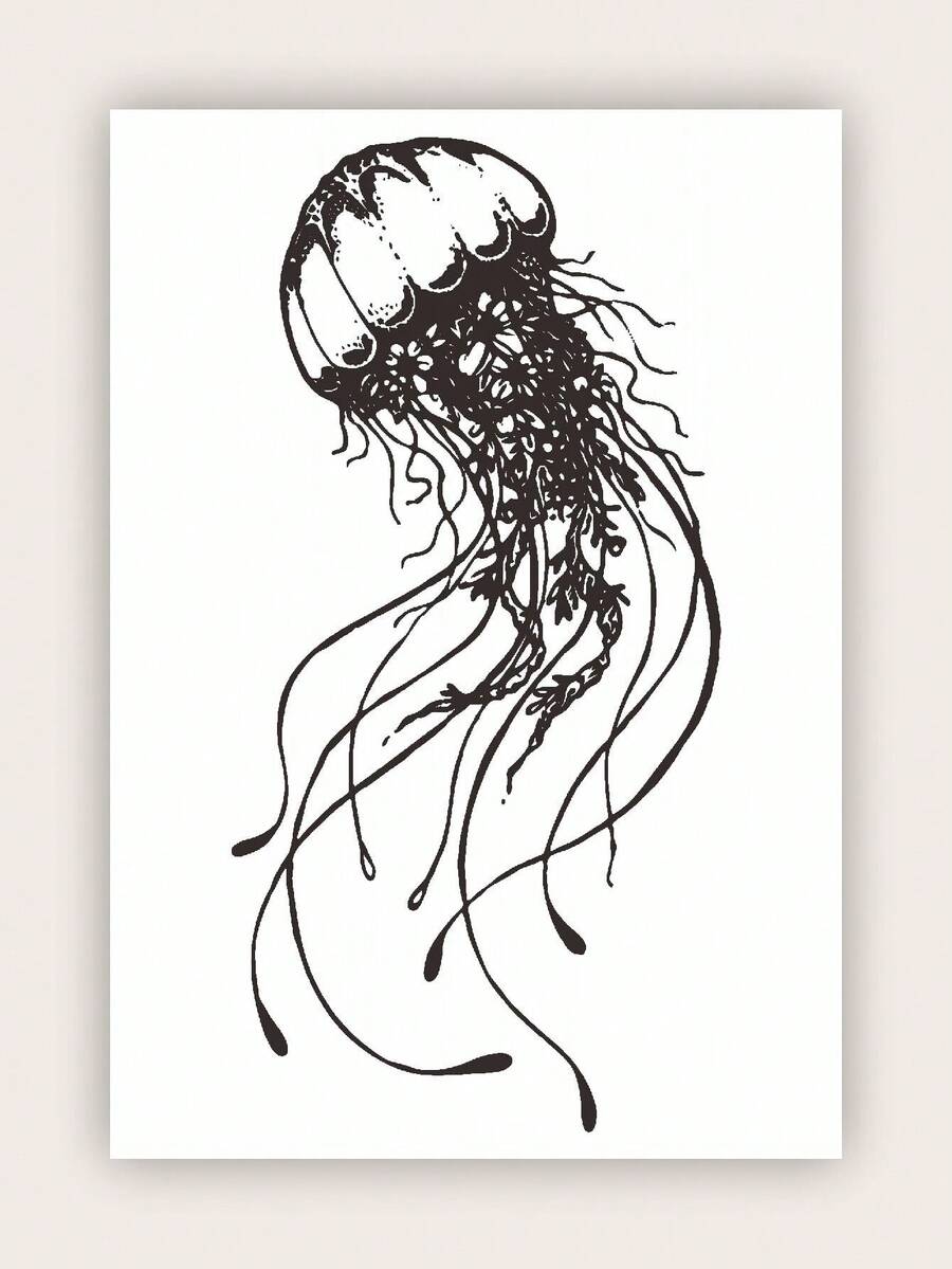 1 Pieza De Tatuaje Temporal De Media Manga Con Calamar Realista - Negro - Ver 1