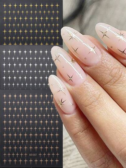 3D Zilveren Ster Nagelstickers, 3 stuks Y2K Nageldesign Goud Zilver Roségoud Ster Decal Goud Brons Slider Chroom Effect Nageldecoratie Nagelstickers Nageldesign Manicure Tips Vriendin Cadeau Nagelstickers DIY Nagels