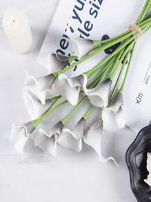 5pcs Artificial Calla Lily, Silk Lotus With Realistic Texture, Suitable For Wedding Home Party Decor - Black and White - View 3