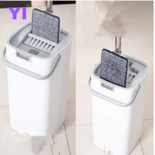 Trapeador Cuadrado con escoba de fregona y cubeta – Mopa de limpieza de piso almohadillas para orejas de microfibra lavables y reutilizables, uso húmedo o seco en suelos de madera, mármol, azulejos, laminado, cerámica y vinilo - Blanco - Ver 3