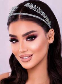 1件新娘银色水钻手工发箍，适合搭配婚纱和妆容，优雅波西米亚风头饰，情人节配饰