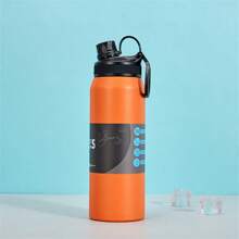 1pc Vacuum Insulated Sports Water Bottle, Stainless Steel Travel Cup, 600-800ml, For Outdoor Activities, Bike Riding And Car Use - Orange - View 4