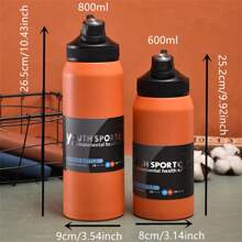 1pc Vacuum Insulated Sports Water Bottle, Stainless Steel Travel Cup, 600-800ml, For Outdoor Activities, Bike Riding And Car Use - Orange - View 2