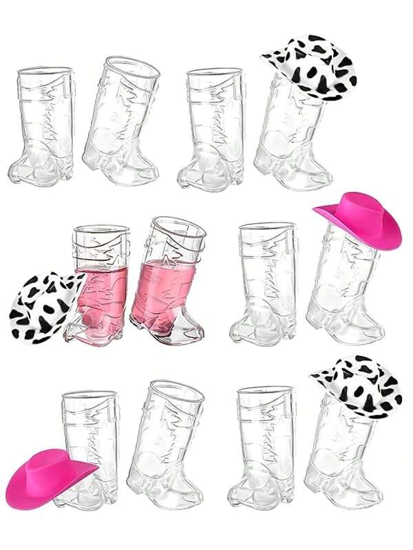 12 pièces Mini chapeau de cow-boy et de cow-girl en plastique occidental, et 12 pièces Mini verres à shooter en forme de botte en plastique. Chapeaux de poupée mignons et tasses en forme de botte de cow-boy.