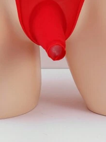 1入組男士性感開門襟丁字褲帶透視網紗透明 - 紅色 - 查看 3