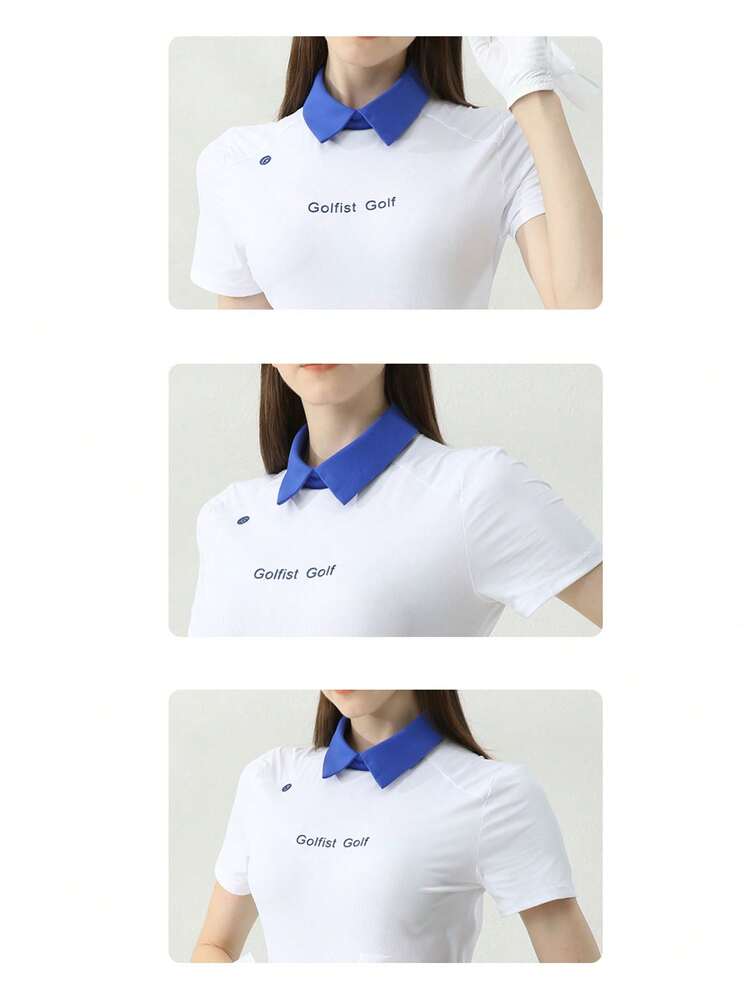 Women's Golf Clothes Short Sleeve Top & Skirt Set, Korean Style Pleated Skirt & T-shirt Sportswear For Summer - Blue - View 4