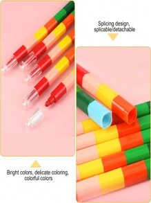 2 piezas apilado Lápices de color apilable construible Lápices de color de colores Crayón para escuela oficina suministros , 12 colores - Multicolor - Ver 2
