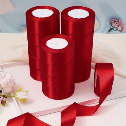 1入組25碼/卷緞面絲帶,diy玫瑰花材料絲緞帶裝飾蛋糕禮品包裝帶狀婚禮派對蝴蝶結絲帶