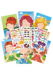 1套的有趣DIY孩子們的貼紙書,聚焦動物,,,面部轉型,公主打扮 - 彩色 - 查看 1