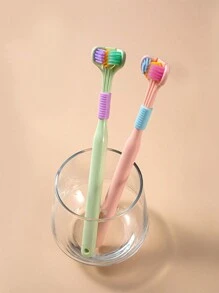 1pc Random Color Toothbrush, 3 Side Soft Toothbrush, For Oral Care Home Bathroom Decor Fall Decor Back To School - Multicolor - View 5