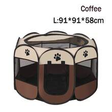 1pc Octagon Pet Fence Tent Oxford Fabric Scratch Resistant And Foldable Dog Cage Size S (73*73*43cm) / L (91*91*58cm) - Cà phê nâu - Xem 2